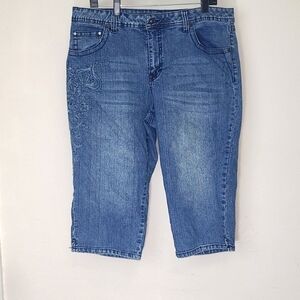 V.S.X Jeans Shorts Blue Denim Stretch Embroidery beaded 18W